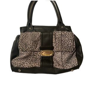 B.Makowsky Black Leather Violet Animal Print Purse Handbag